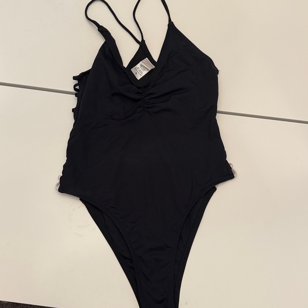 L*Space Cream and Black One Piece Swimsuit with V-Neck - Picture 5 of 8